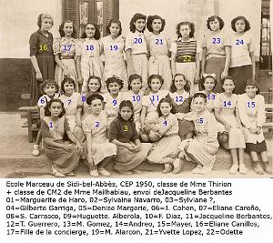 ECOLE MARCEAU FILLES 1950 CEP M. THIRION CM2 MME MAILHABIAU